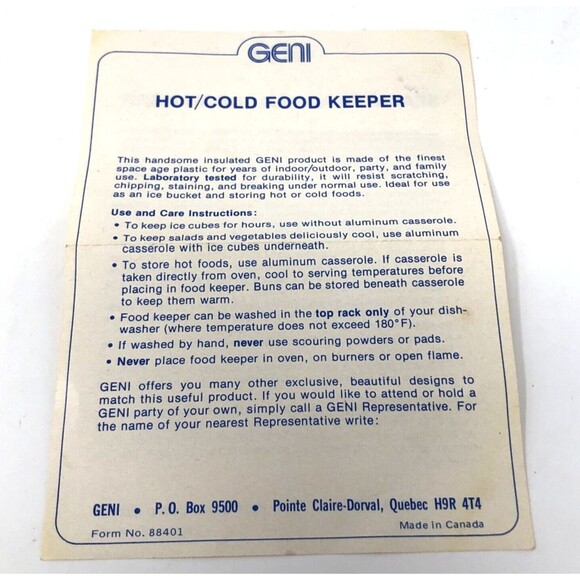 GENI Ice Bucket Locking Lid Hot & Cold Food Keeper Server MCM Made in Canada NOS - Picture 10 of 12